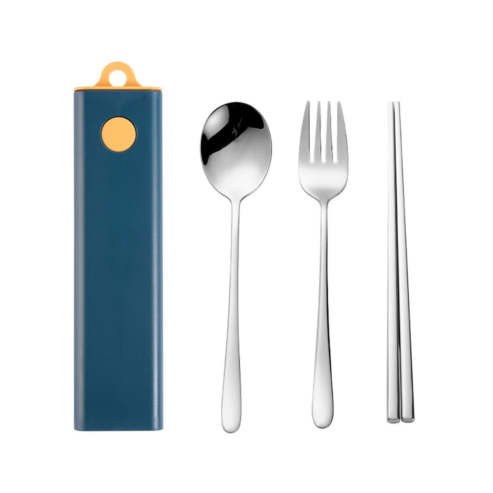 Muka Set of 3 Stainless steel Portable Flatware Set Chopsticks Utensils for Travel/Camping/Work-Blue*Silver