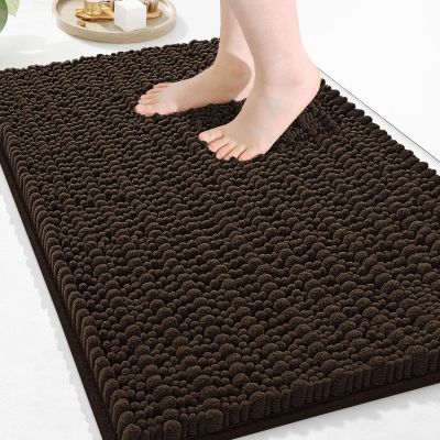 Arotive Luxury Bathroom Rugs 36x24, Extra Soft Thick Absorbent Shaggy Chenille Bath Rugs, Non-Slip Machine Wash Dry, Bath Mats for Bathroom Floor, Tub and Shower, Home Decor Accessories, Brown