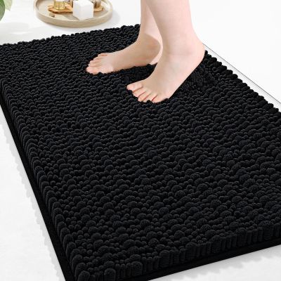 Arotive Luxury Bathroom Rugs 36x24, Extra Soft Thick Absorbent Shaggy Chenille Bath Rugs, Non-Slip Machine Wash Dry, Bath Mats for Bathroom Floor, Tub and Shower, Home Decor Accessories, Black