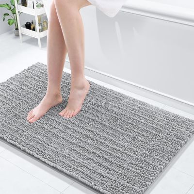 Arotive Luxury Bathroom Rugs 47x24, Extra Soft Thick Absorbent Shaggy Chenille Bath Rugs, Non-Slip Machine Wash Dry, Bath Mats for Bathroom Floor, Tub and Shower, Home Decor Accessories, Light Grey