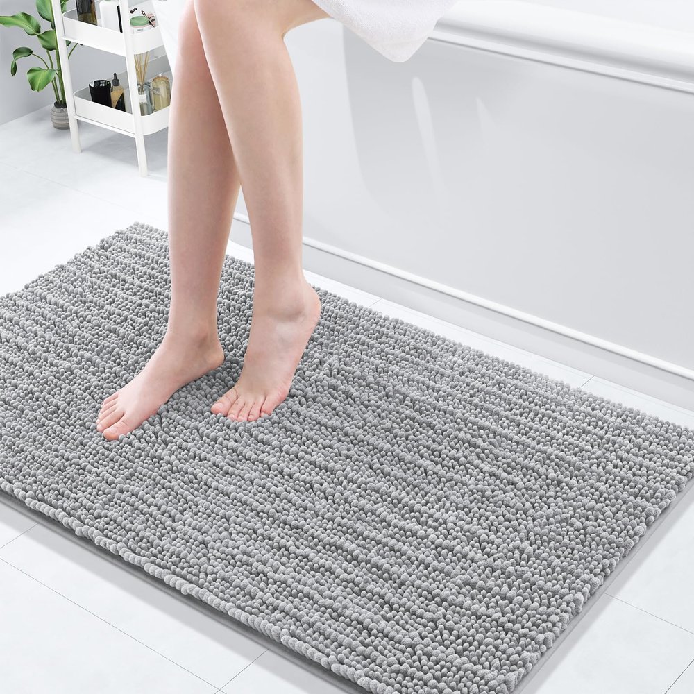 Arotive Luxury Bathroom Rugs 47x24, Extra Soft Thick Absorbent Shaggy Chenille Bath Rugs, Non-Slip Machine Wash Dry, Bath Mats for Bathroom Floor, Tub and Shower, Home Decor Accessories, Light Grey