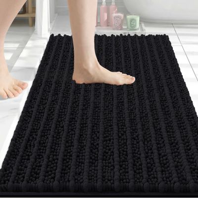 Arotive Luxury Bathroom Rugs 30x20, Extra Soft Thick Absorbent Shaggy Chenille Bath Rugs, Non-Slip Machine Wash Dry, Bath Mats for Bathroom Floor, Tub and Shower, Home Decor Accessories, Black