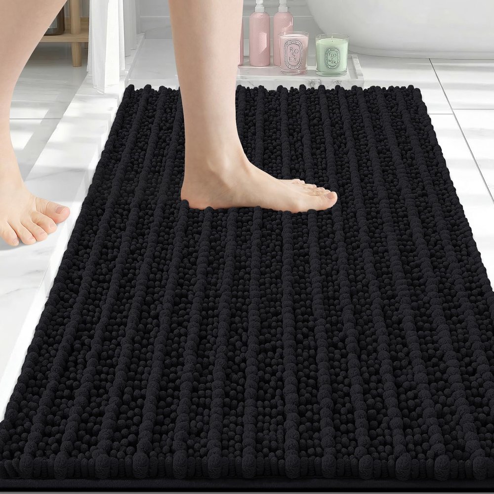 Arotive Luxury Bathroom Rugs 30x20, Extra Soft Thick Absorbent Shaggy Chenille Bath Rugs, Non-Slip Machine Wash Dry, Bath Mats for Bathroom Floor, Tub and Shower, Home Decor Accessories, Black