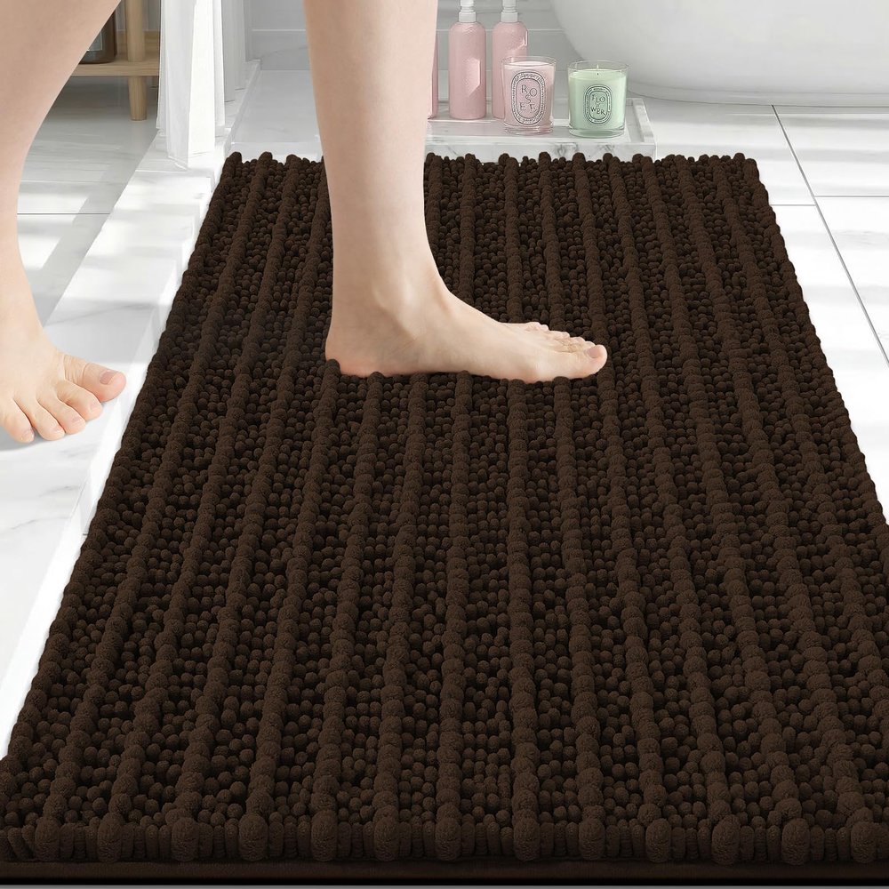 Arotive Luxury Bathroom Rugs 30x20, Extra Soft Thick Absorbent Shaggy Chenille Bath Rugs, Non-Slip Machine Wash Dry, Bath Mats for Bathroom Floor, Tub and Shower, Home Decor Accessories, Brown