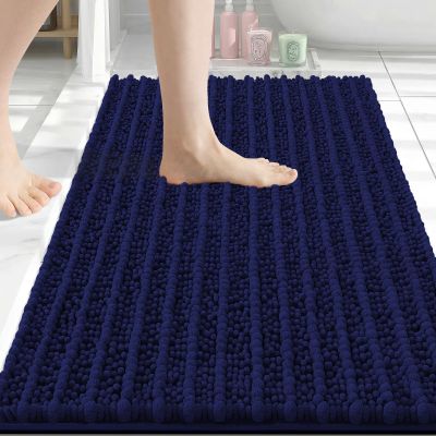 Arotive Luxury Bathroom Rugs 30x20, Extra Soft Thick Absorbent Shaggy Chenille Bath Rugs, Non-Slip Machine Wash Dry, Bath Mats for Bathroom Floor, Tub and Shower, Home Decor Accessories, Navy