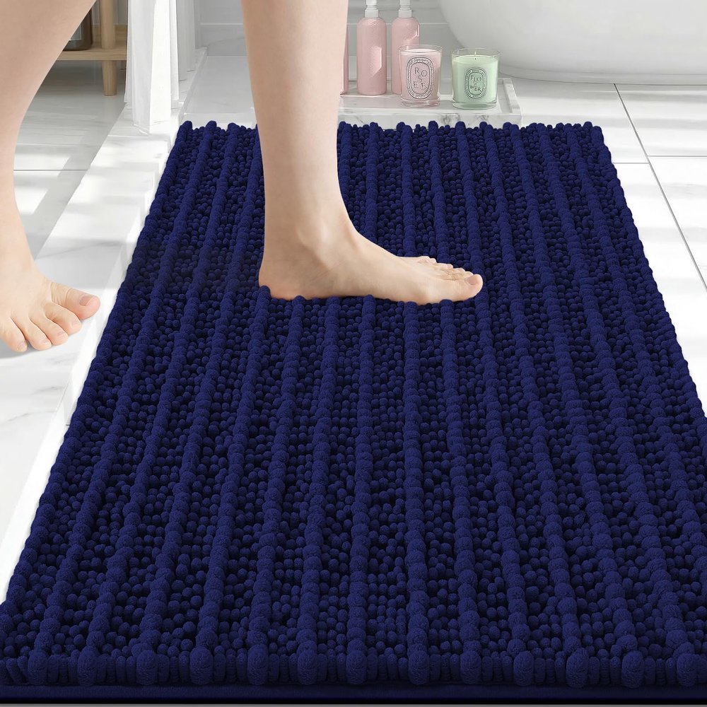 Arotive Luxury Bathroom Rugs 30x20, Extra Soft Thick Absorbent Shaggy Chenille Bath Rugs, Non-Slip Machine Wash Dry, Bath Mats for Bathroom Floor, Tub and Shower, Home Decor Accessories, Navy