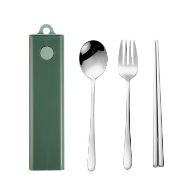 Muka Set of 3 Stainless steel Portable Flatware Set Chopsticks Utensils for Travel/Camping/Work-Green*Silver