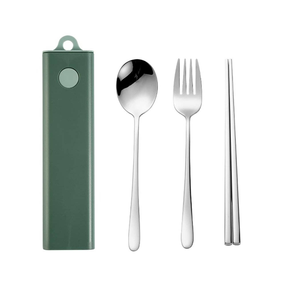 Muka Set of 3 Stainless steel Portable Flatware Set Chopsticks Utensils for Travel/Camping/Work-Green*Silver