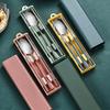 Muka Set of 3 Stainless steel Portable Flatware Set Chopsticks Utensils for Travel/Camping/Work-Green*Silver view 3
