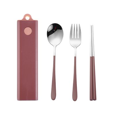 Muka Set of 3 Stainless steel Portable Flatware Set Chopsticks Utensils for Travel/Camping/Work-Pink