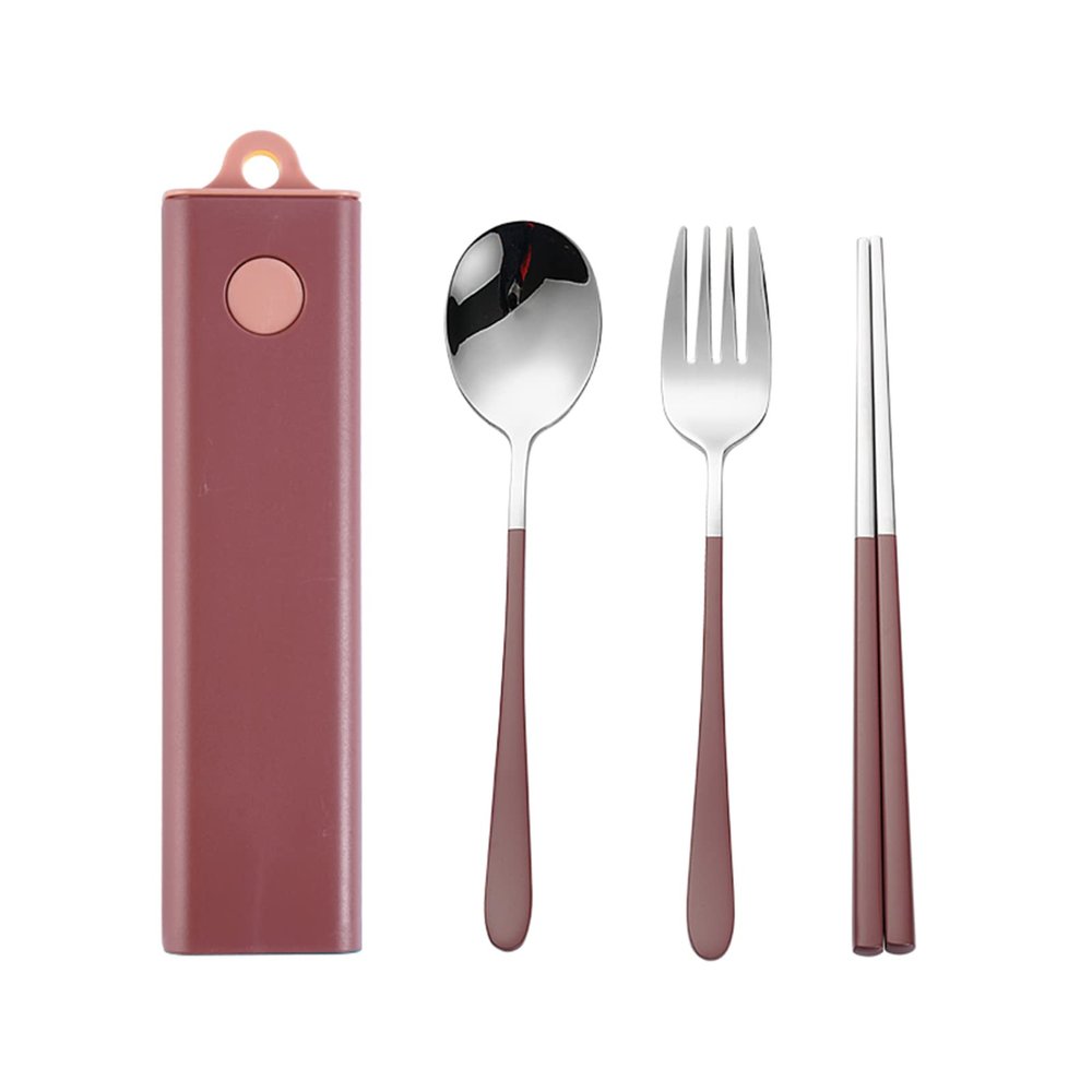 Muka Set of 3 Stainless steel Portable Flatware Set Chopsticks Utensils for Travel/Camping/Work-Pink