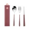 Muka Set of 3 Stainless steel Portable Flatware Set Chopsticks Utensils for Travel/Camping/Work-Pink view 1