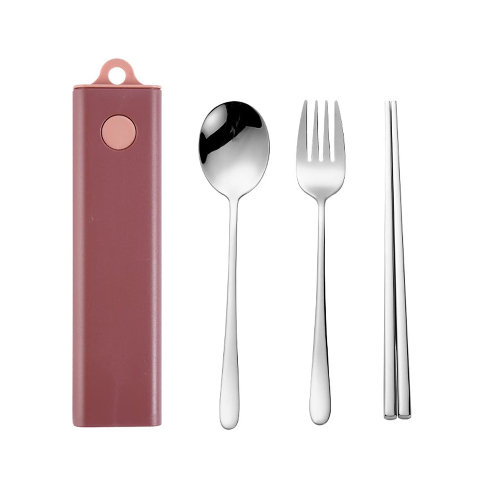Muka Set of 3 Stainless steel Portable Flatware Set Chopsticks Utensils for Travel/Camping/Work-Pink*Silver