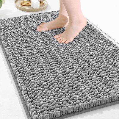 Arotive Luxury Bathroom Rugs 36x24, Extra Soft Thick Absorbent Shaggy Chenille Bath Rugs, Non-Slip Machine Wash Dry, Bath Mats for Bathroom Floor, Tub and Shower, Home Decor Accessories, Light Grey