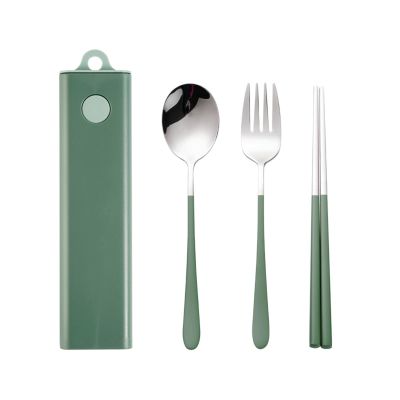 Muka Set of 3 Stainless steel Portable Flatware Set Chopsticks Utensils for Travel/Camping/Work-Green