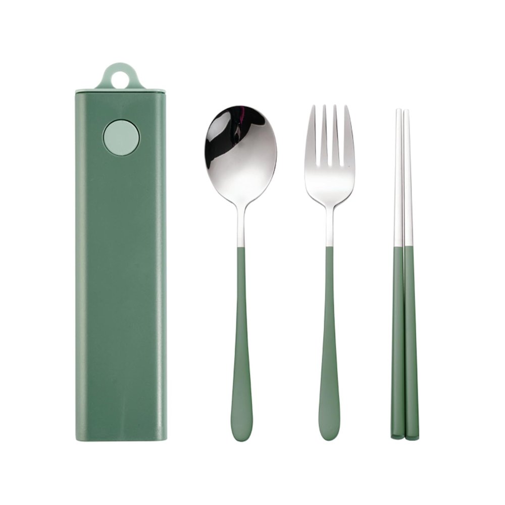 Muka Set of 3 Stainless steel Portable Flatware Set Chopsticks Utensils for Travel/Camping/Work-Green