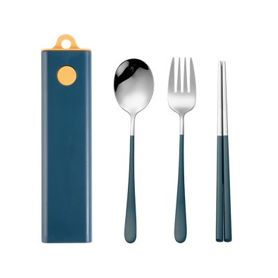 Muka Set of 3 Stainless steel Portable Flatware Set Chopsticks Utensils for Travel/Camping/Work-Blue