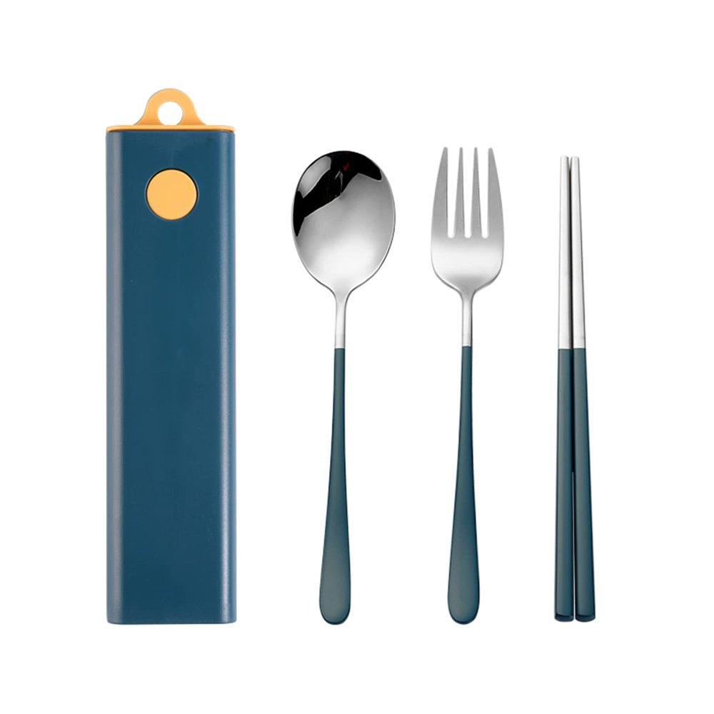Muka Set of 3 Stainless steel Portable Flatware Set Chopsticks Utensils for Travel/Camping/Work-Blue