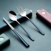 Muka Set of 3 Stainless steel Portable Flatware Set Chopsticks Utensils for Travel/Camping/Work-Blue view 4