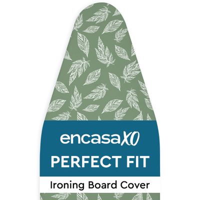 Encasa XO Ironing Board Cover and Pad 54"x15" Standard Size - Thick 3mm Felt Padded Iron Board Cover with Padding, Scorch & Stain Resistant Cotton, Heavy Duty Drawstring, Snug Fit - Big Leaves Green