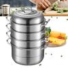 5 Layer Rice Noodle Roll Steamer w/Glass Lid 5 Levels Rice Noodle Roll Steaming Machine Diameter 32cm Stainless Steel Steaming Machine for Families, Chinese Tea Restaurants, Western Restaurants view 1