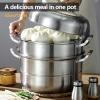 5 Layer Rice Noodle Roll Steamer w/Glass Lid 5 Levels Rice Noodle Roll Steaming Machine Diameter 32cm Stainless Steel Steaming Machine for Families, Chinese Tea Restaurants, Western Restaurants view 2
