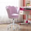 chairus Cute Kids Desk Chair Velvet Living Room Accent Armchair Upholstered Teens Vanity Chair with Seashell Back, Adjustable Swivel Children Study Chair for Computer Homework, Purple view 1