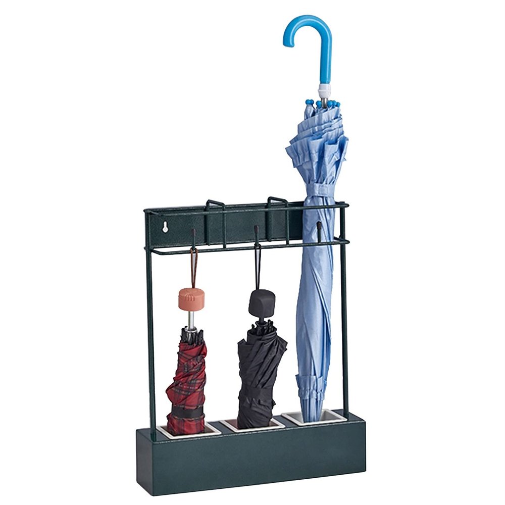 Umbrella Racks Metal Umbrella Stand Holder, Floor/Wall-Mounted Dual-Purpose Umbrella Storage Rack, Space-Saving Household Umbrella Storage Rack, 34X42cm (Color : Green)