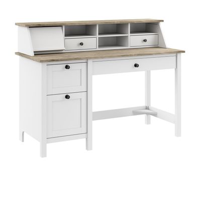 Bush Furniture Mayfield 54W Computer Desk with Drawers and Desktop Organizer in Pure White and Shiplap Gray | Storage for Home Office Workspace