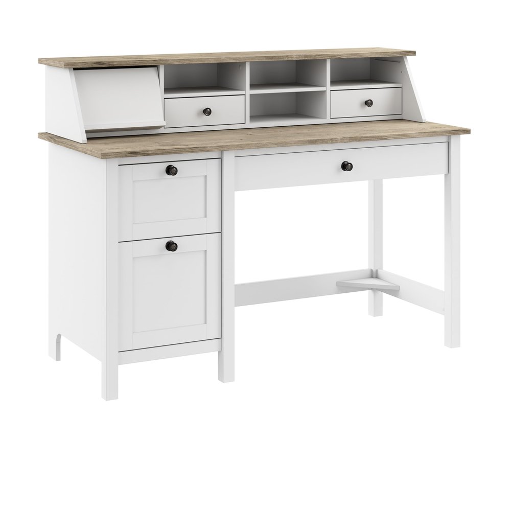 Bush Furniture Mayfield 54W Computer Desk with Drawers and Desktop Organizer in Pure White and Shiplap Gray | Storage for Home Office Workspace
