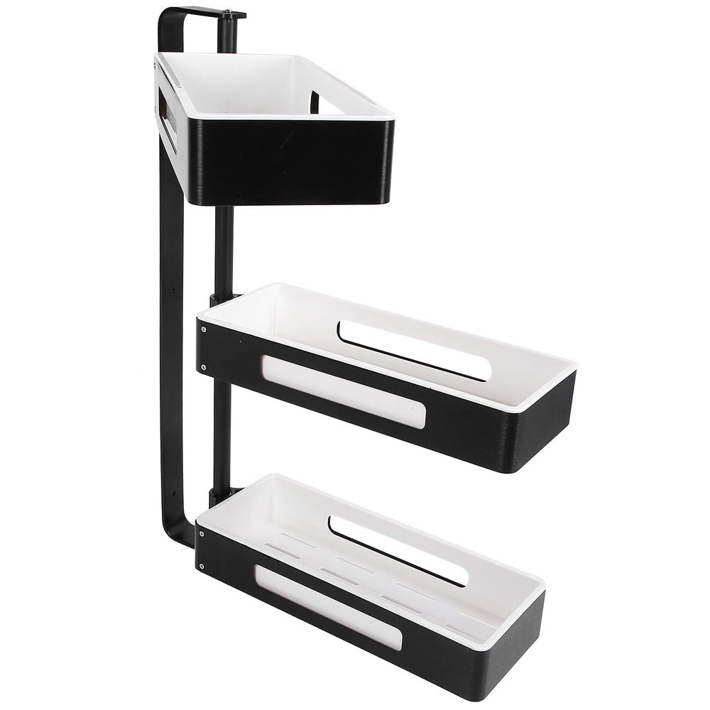 Revolving Spice Rack Organizer, 3 Layer Wall Mount Space Aluminum Spice Shelf Hanging 100Kg Load Bearing Capacity Punch Free Spice Racks with Detachable Storage Case for Kitchen Bathroom Balcony