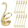 AnSaw Elegant Swan Base Holder Set with 10 pcs Gold Leaf 4.7" Stainless Steel Mini Forks for Appetizer, Fruit, Dessert, Cake & Salad view 1