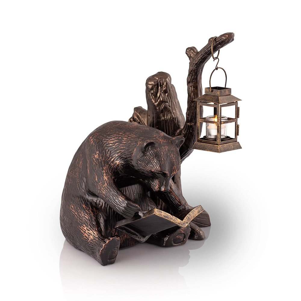 SPI Home Book Lover Bear Garden Lantern Candle Holder Statue 19.5 Inches High Outdoor Dcor