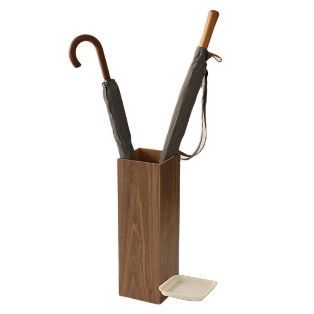 Umbrella Racks WXYZ Home Hotel Retro Wooden Umbrella Stand with Independent Drip Tray, Multi-Function Storage Bucket, 16x16x50cm (Color : Style1)