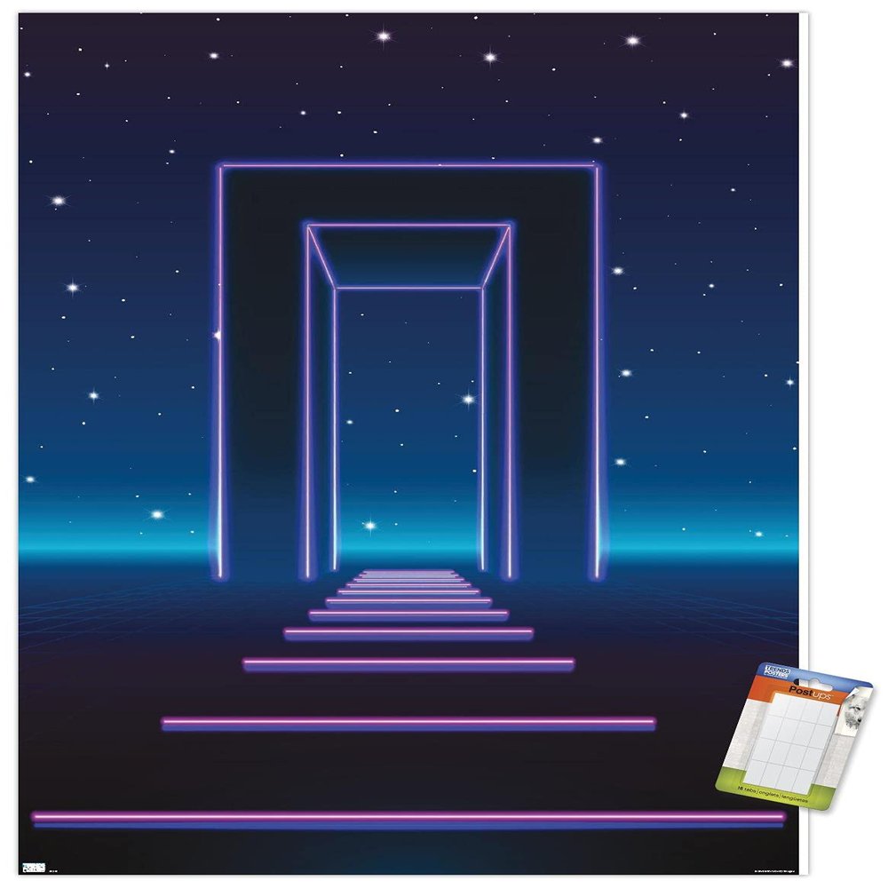 Trends International Geometric Neon Wall Poster, 34L x 22.4W, Premium Poster & Mount Bundle