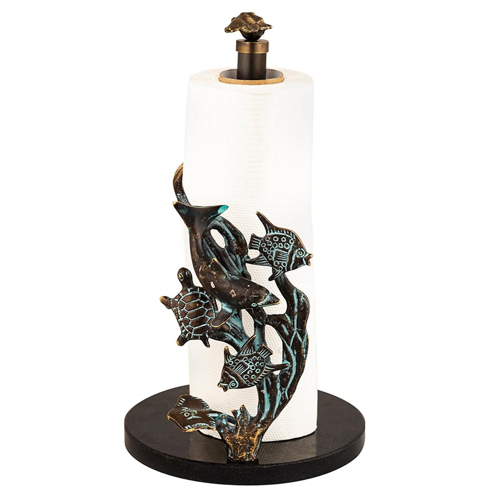 SPI Home Brass and Marble Seaworld Paper Towel Holder 14 Inches High