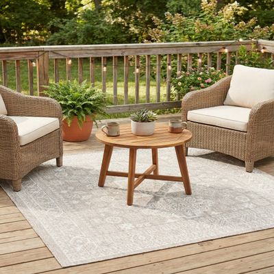 Rugs.com - Outdoor Aztec Rug 5 Ft Square Light Gray Indoor/Outdoor Rug Flatweave Washable Area Rug for Patios, Decks, and Porches