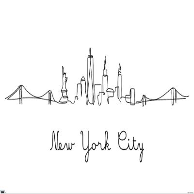 Trends International Line Art Skyline - New York City Wall Poster, 34L x 22.4W, Premium Unframed Version