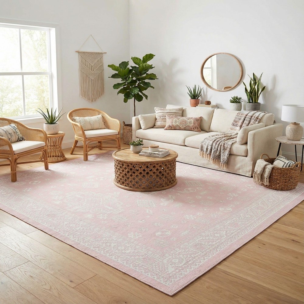 Rugs.com - Outdoor Aztec Rug 10 Ft Square Pink Indoor/Outdoor Rug Weather-Resistant Flatweave for Patios, Decks, and Porches