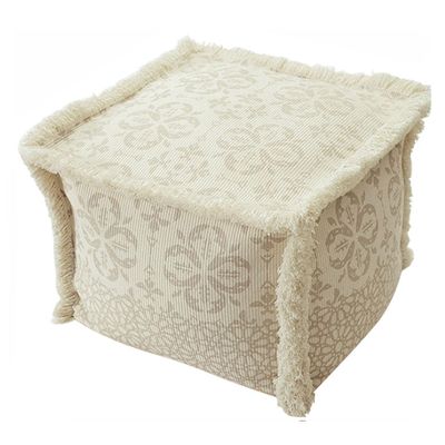 MOCOFO Boho Pouf Cover Unstuffed Square Ottoman Pouf Chair,Home Decor Pouf Cover(White,40x40x30cm)