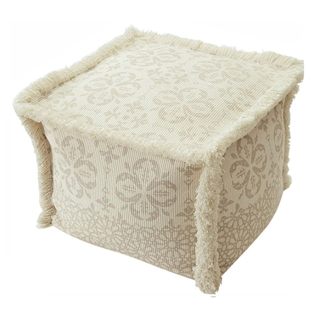 MOCOFO Boho Pouf Cover Unstuffed Square Ottoman Pouf Chair,Home Decor Pouf Cover(White,40x40x30cm)