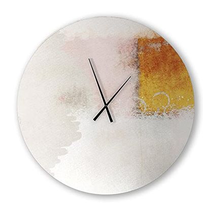 Conscious State Wall Clock | White, Gold, Tangerine, Salmon, Beige Abstract Decor (23" x 23")