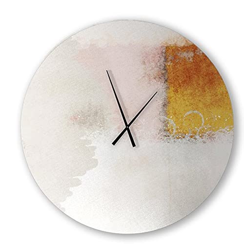 Conscious State Wall Clock | White, Gold, Tangerine, Salmon, Beige Abstract Decor (23" x 23")