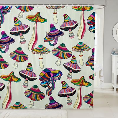 Erosebridal Mushroom Shower Curtain, Rainbow Stripes Bath Curtain, Kids Trippy Fabric Shower Curtains for Bathtubs, Umbrella Plant Curtains Set Bathroom Decor with 12 Hooks 72" W X 84" L