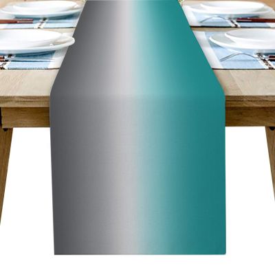 Libaoge Ombre Coffee Table Runner 72 inches Long Turquoise Grey Table Runner for Family Dinner, Outdoor Parties,Gathering, Wedding Table Runner 14x72inch