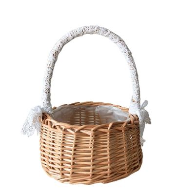 YRHH Woven Storage Basket with Handles, Wedding Flower Girl Baskets, Wicker Laundry Basket, Rustic Decorative Flower Basket-1811cm