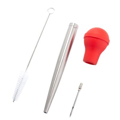 1 Set Stainless Home Kitchen Pork Meat Beef Fish Turkey Baster Kits Bbq Kit Meat Seasoning Pump Barbecue Pump Needle Tools Drip Oil Seasoning Tube Small Tools Red