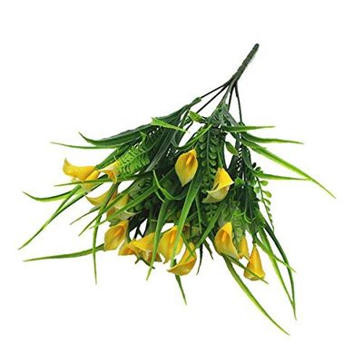 DUO ER 25 Heads/Bouquet Mini Artificial Calla with Leaf Plastic Fake Lily Aquatic Plants Home Decor Flower Christmas Wedding Decoration (Color : Yellow)