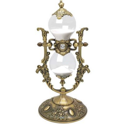 Hourglass Sand Timer Decorative,11.8inch Tall,360 Rotating Metal White Sand Watch 30 Min,Antique Hour Glass Decor for Office Desk- Crafts,Ornaments(Brass)