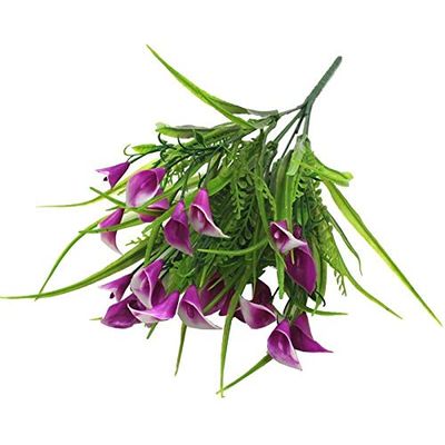 DUO ER 25 Heads/Bouquet Mini Artificial Calla with Leaf Plastic Fake Lily Aquatic Plants Home Decor Flower Christmas Wedding Decoration (Color : Purple)
